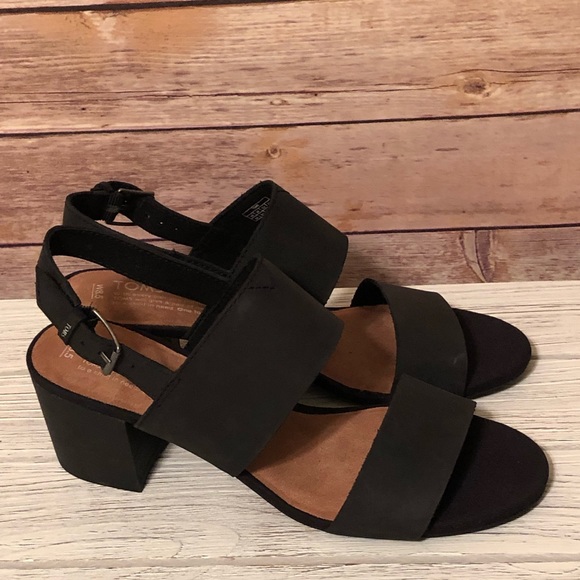 toms black leather women's poppy sandals